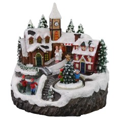 Christmas scenery with river and battery-operated skating rink
