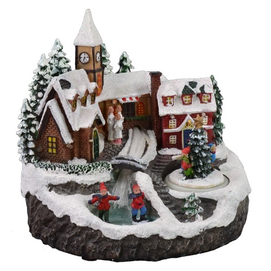 Christmas scenery with river and battery-operated skating rink