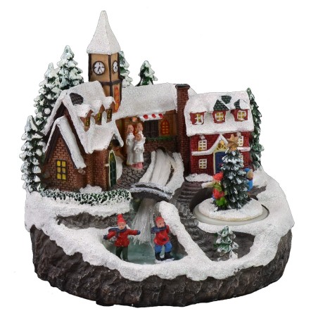 Christmas scenery with river and battery-operated skating rink