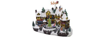 Christmas village with flying Santa Claus, battery operated cm