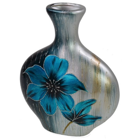 Jarrón decorativo con flores y adornos en relieve cm 28x10x34 h