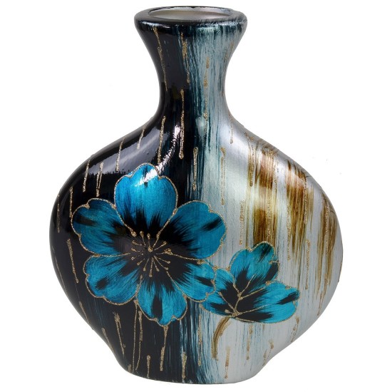 Vaso decorativo con fiori e ornamenti in rilievo cm 28x10x34 h