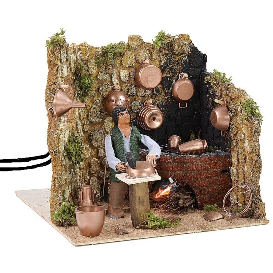 Hojalatero en movimiento 10 cm con efecto fuego cm 18x20x16 h