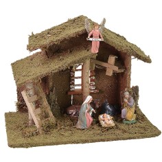 Capanna con scala e finestra cm 33x18x25 h completa Natività