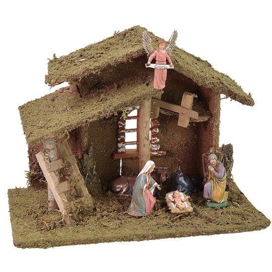 Capanna con scala e finestra cm 33x18x25 h completa Natività
