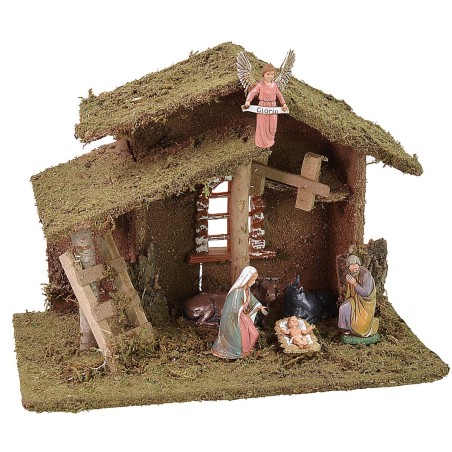 Stable with ladder and window 33x18x25 cm complete Nativity
