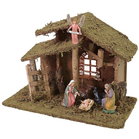 Stable with ladder and window 33x18x25 cm complete Nativity