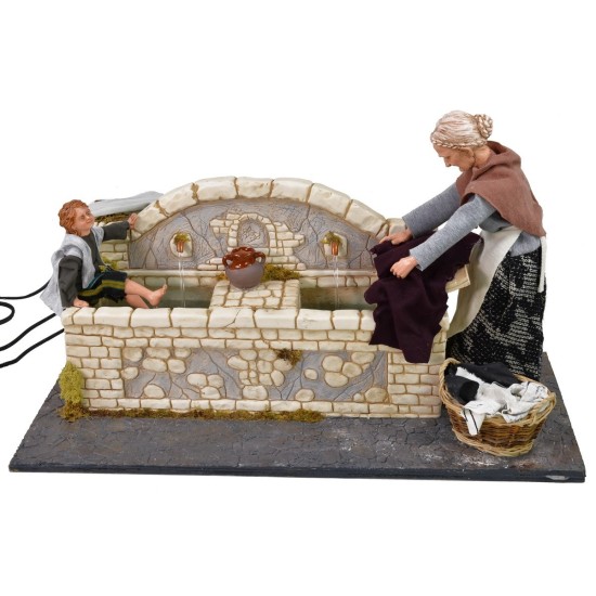 Lavandaia con bambino con doppio movimento e fontana