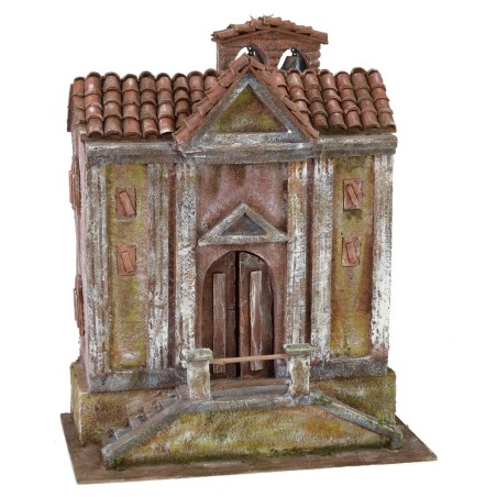 Chiesa con campane e doppia scalinata cm 34,5x20x22,5 h per