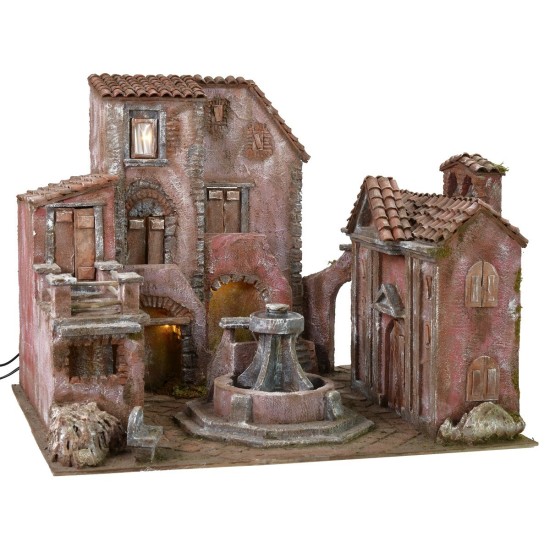 Plaza iluminada con fuente funcionando 60x50x45 para estatuas