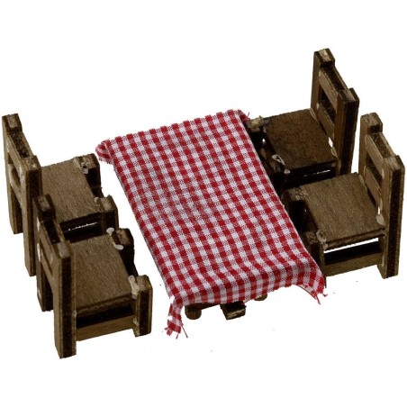 Tavolo in legno cm 8x6x4,2 h. con 4 sedie Mondo Presepi