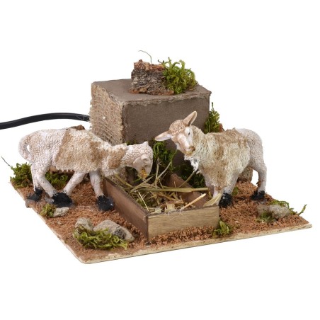 Ovejas en movimiento en el comedero cm 15x15x8 h Mundo Pesebres