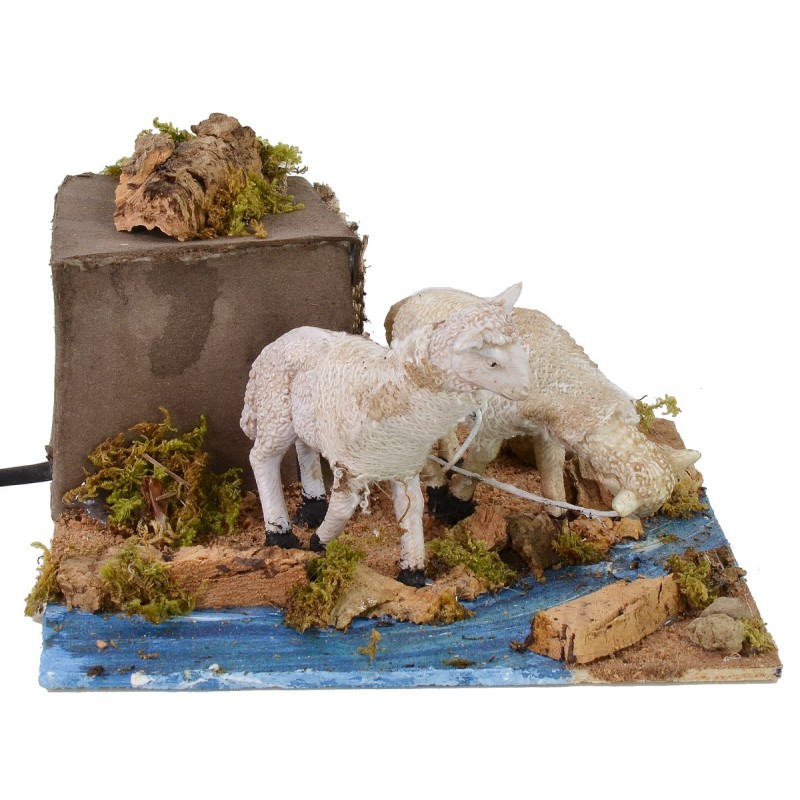 Moving sheep drinking from a stream cm 15x15x8,5 h