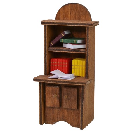 Librería de madera con escritorio y libros cm 5,5x4x12,5 h