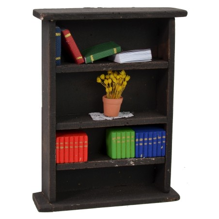 Credenza in resina nera con libri e fiori cm 9x3x12 h