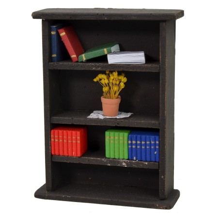 Credenza in resina nera con libri e fiori cm 9x3x12 h