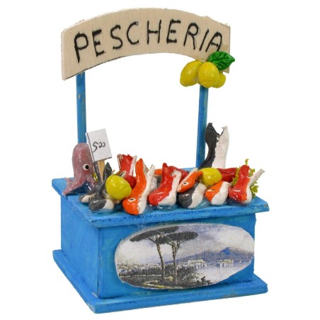 Puesto de pescadería con cartel de 6x6x9 cm h Mondo Presepi