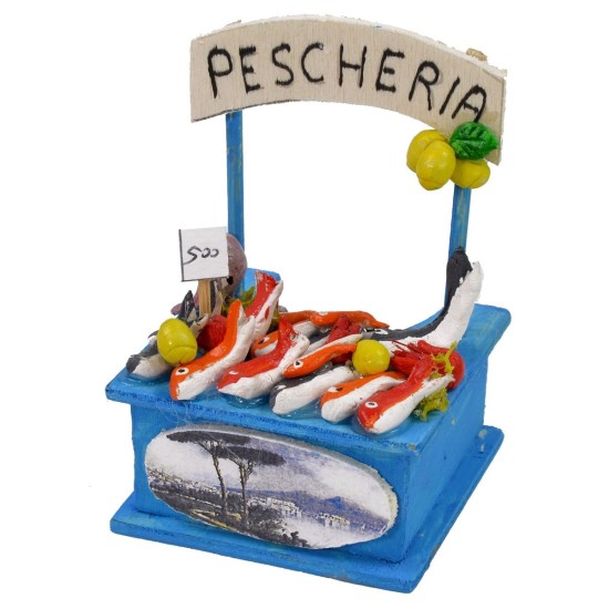 Puesto de pescadería con cartel de 6x6x9 cm h Mondo Presepi