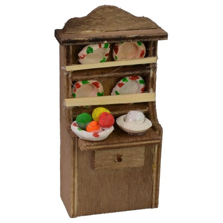 Wooden sideboard with plates 3.7x2x8.5 cm h