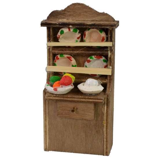 Wooden sideboard with plates 3.7x2x8.5 cm h