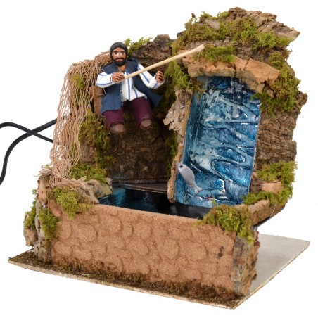 Pescador en movimiento serie 10 cm con cascada funcional