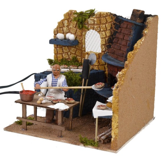 Pizzero de 10 cm en movimiento con horno funcionando cm