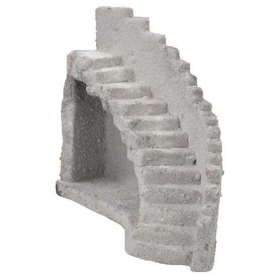 Facade of an ancient castle with curved staircase to the left cm