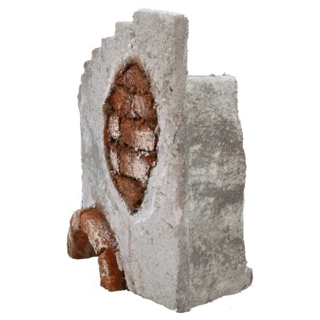 Facade of an ancient castle with curved staircase to the left cm