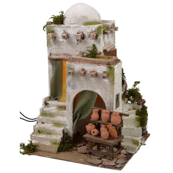 Illuminated Arab house with potter's shop cm 25x25x34 h