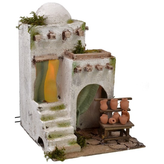Casa araba illuminata con bottega del vasaio cm 25x25x34 h