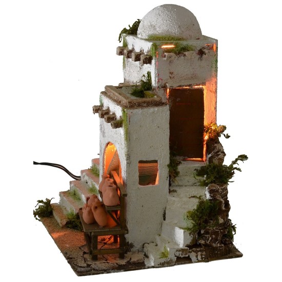 Casa araba illuminata con bottega del vasaio cm 25x25x34 h