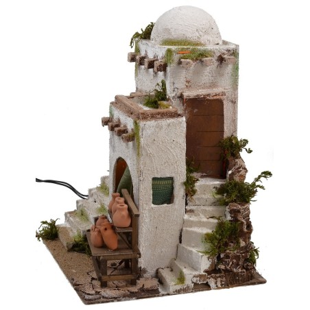 Illuminated Arab house with potter's shop cm 25x25x34 h