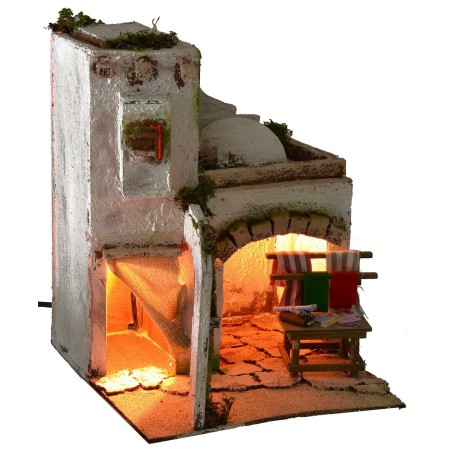 Casa araba illuminata con bottega della sarta cm 25x25x31,5 h
