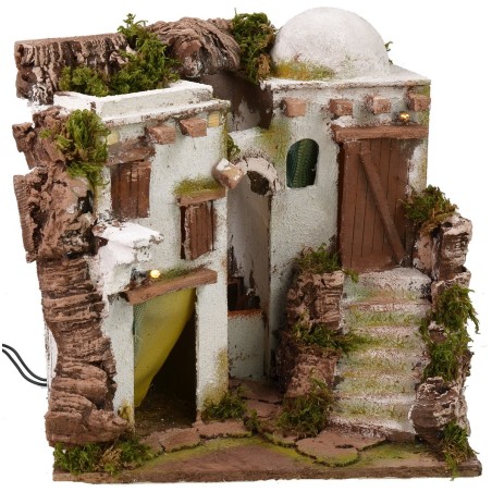 Casa araba illuminata con fontana cm 30x30x29,5 h Mondo Presepi