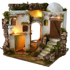 Casa araba illuminata con fontana cm 30x30x29,5 h Mondo Presepi