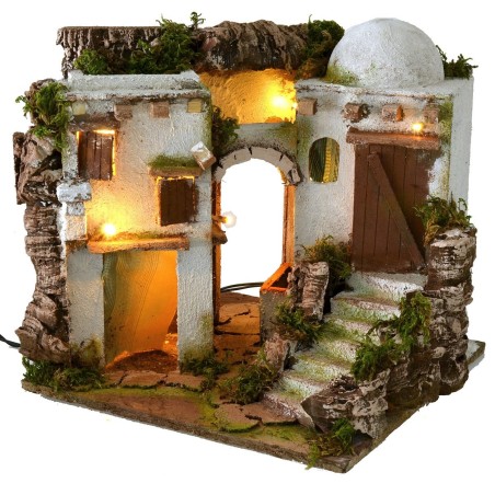 Casa árabe iluminada con fuente de 30x30x29,5 cm h Mondo Presepi