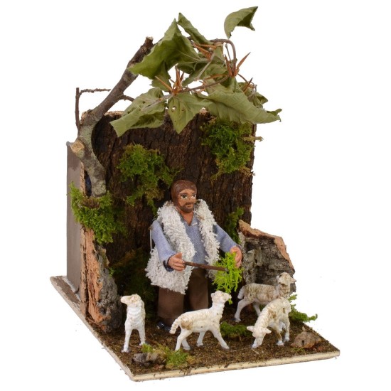 Shepherd on the move with sheep 11x17x17 h