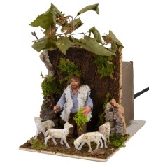 Pastore in movimento con pecore cm 11x17x17 h Mondo Presepi