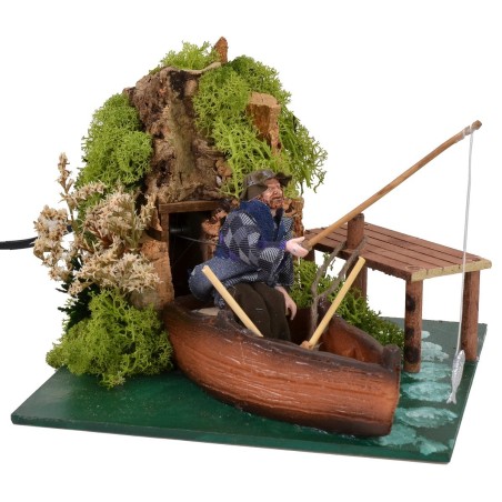 Pescatore sulla barca in movimento serie 12 cm Mondo Presepi
