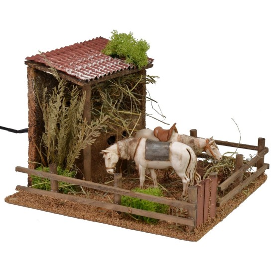 Landi series moving horse stable with stable for 10 cm statues