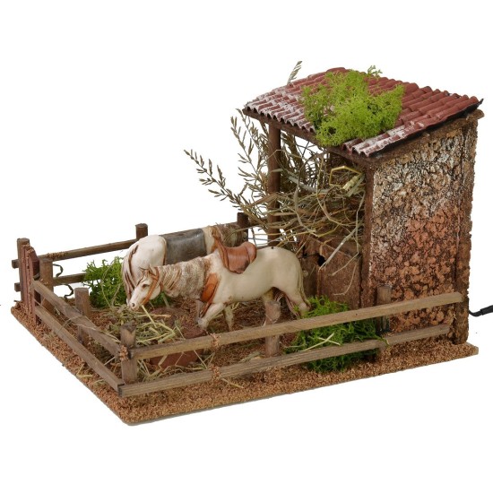 Landi series moving horse stable with stable for 10 cm statues