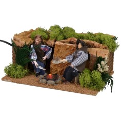 Two men on the move at the bivouac with fire effect 2