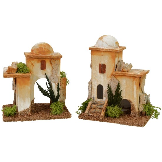 Pareja de minaretes con escaleras y arco árabe de 11x8x11,5 cm