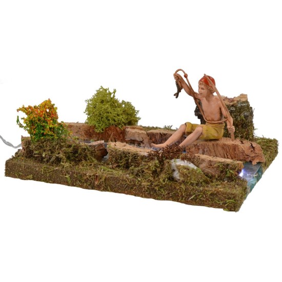 Tratto di fiume illuminato con pescatore cm 16,5x13,5