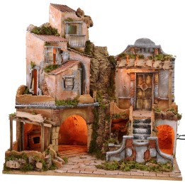 Illuminated nativity scene with working waterfall cm 60x45x61 h