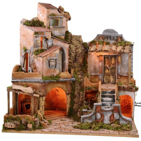 Presepe illuminato con cascata funzionante cm 60x45x61 h Mondo