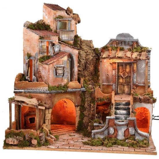 Presepe illuminato con cascata funzionante cm 60x45x61 h Mondo