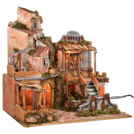 Presepe illuminato con cascata funzionante cm 60x45x61 h Mondo