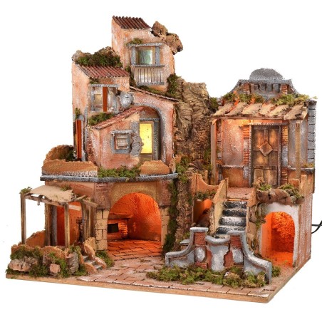 Illuminated nativity scene with working waterfall cm 60x45x61 h