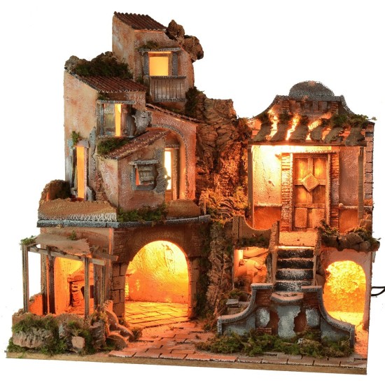 Belén iluminado con cascada funcional de 60x45x61 cm h